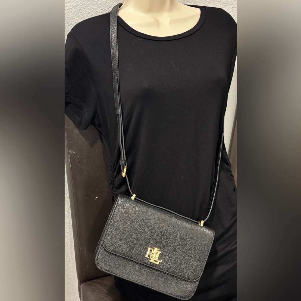 Ralph Lauren Black Leather Crossbody Bag with Gold Hardware